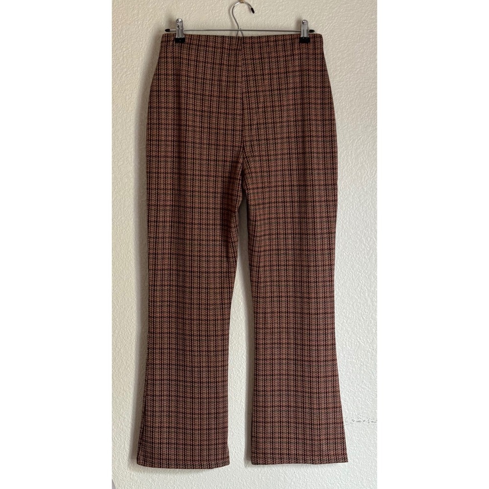 Urban Outfitters Plaid Flare Pants L Brown Orange High Rise Retro